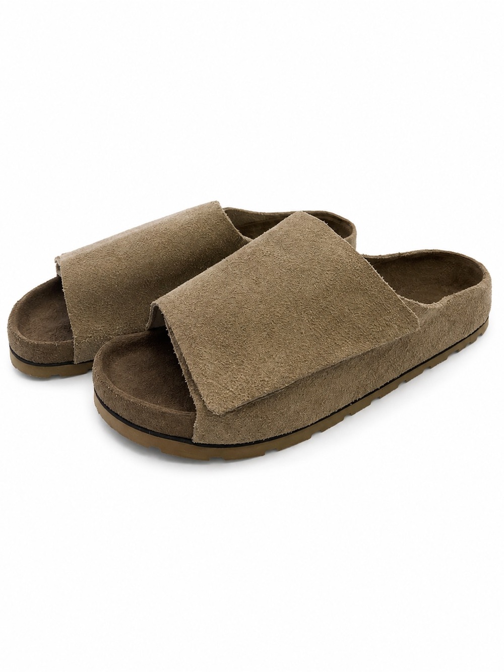 Birkenstock Men's Suede Slide Sandals in Taupe. Size-11